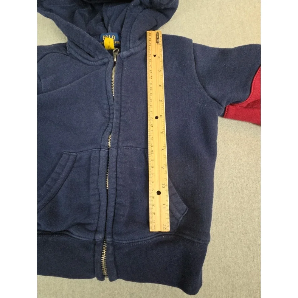 Polo RALPH LAUREN Blue 3T Colorblock Hoodie Full Zip Up Jacket Big Spellout Logo